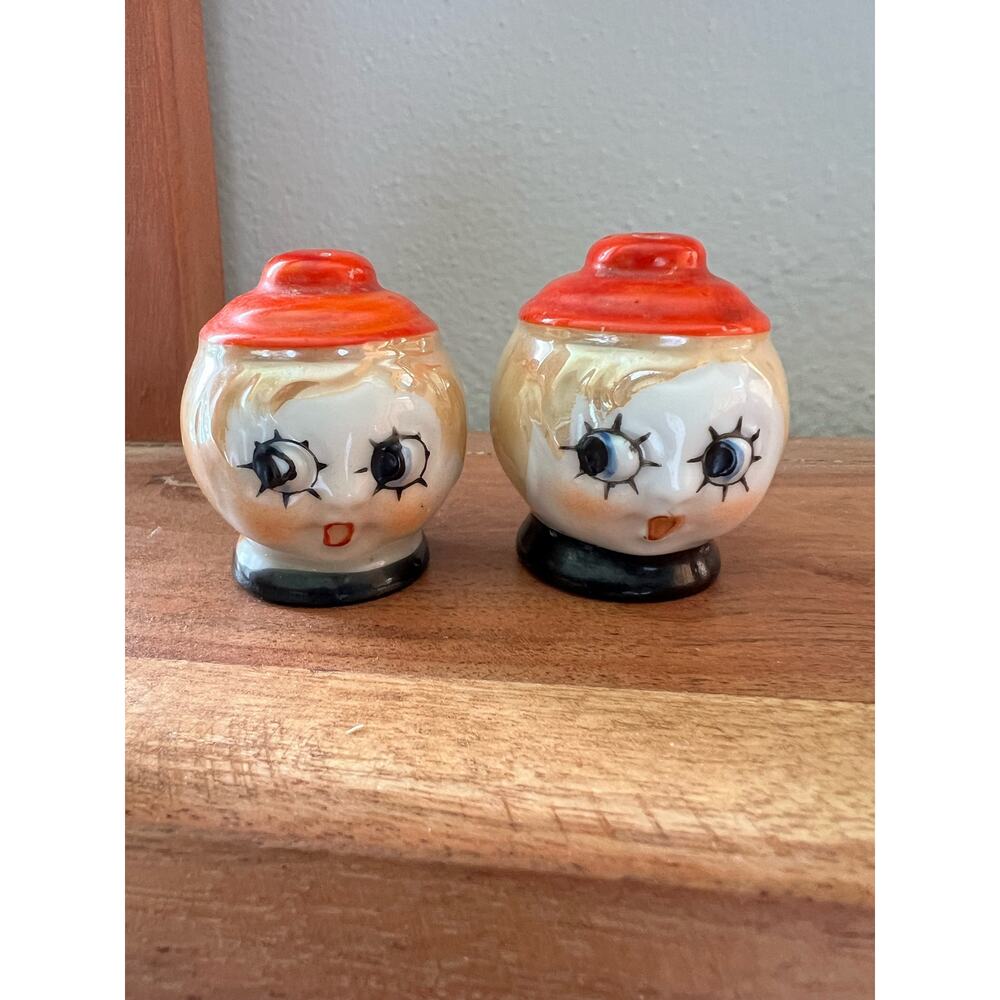 Vintage Lusterware Kewpie Doll Head Salt and Pepper Shakers Japan